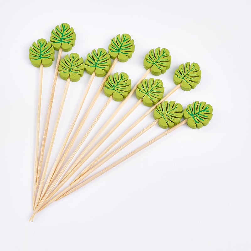 PuTwo Picks 100 Counts 4.7"" Bamboo Wooden Decorative Sticks for Appetizers Fancy Cocktail Party-Green Leaf Toothpicks, Palm Leaves - Image 5
